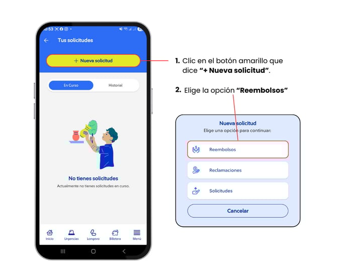Paso dos para hacer reembolso desde la app sura